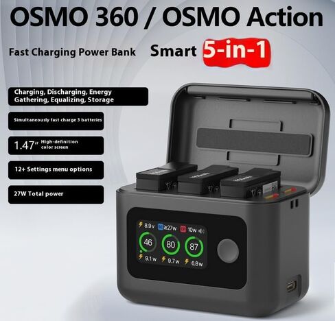 يدعم شاحن البطارية السريع لكاميرا DJI Osmo 360 ، الشحن المتزامن لثلاث بطاريات مع شاشة LED ، شحن PD Fast مع فتحة بطاقة Misro SD in Saudi Arabia