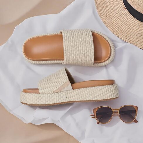 منصة المرأة Wedge Sandals Open Tee Summer Espadrilles Beach Raffia Slip on Cleat Gresgress Frick Shoes Resport Reserge Trorend 2025 in Kuwait