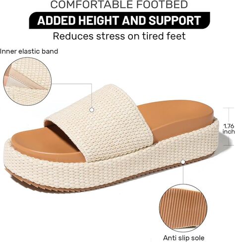 منصة المرأة Wedge Sandals Open Tee Summer Espadrilles Beach Raffia Slip on Cleat Gresgress Frick Shoes Resport Reserge Trorend 2025 in Kuwait