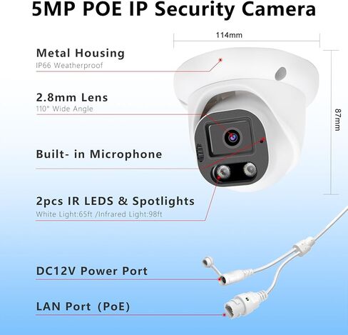 5MP PoE IP Color Night Vision Camera, Smart Dual Light Dome Security IP Camera, Built-in Mic, 98ft Night Vision, 110°Wide Angle, Human Vehicle Detection in Kuwait