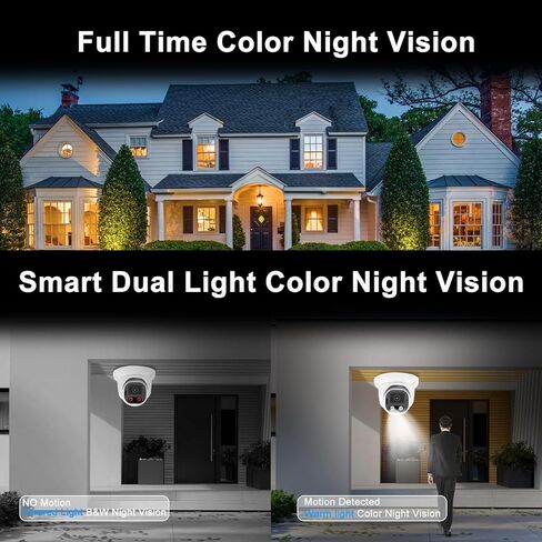 5MP PoE IP Color Night Vision Camera, Smart Dual Light Dome Security IP Camera, Built-in Mic, 98ft Night Vision, 110°Wide Angle, Human Vehicle Detection in Kuwait