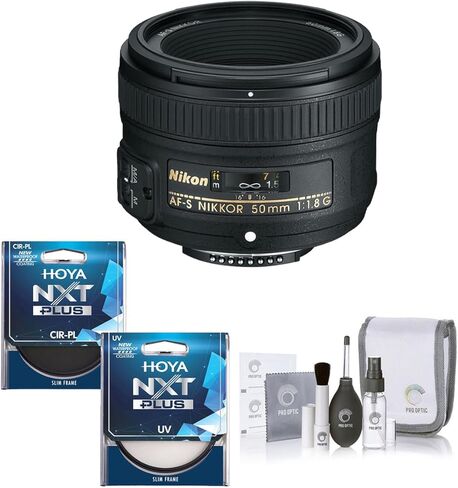 Nikon 50mm F/1.8g AF-S Nikkor Lens ، حزمة مع مجموعة مرشحات CPL+UV NXT PROOPTIC in Kuwait
