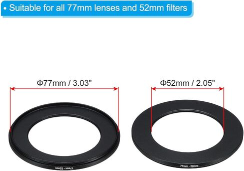 77mm-58mm Metal Step Down Ring with Cleaning Cloth, 2 Pack Camera Lens Filter Adapter Ring Aluminum Filter Adapter Ring for Camera Lenses Hood, Black in Saudi Arabia