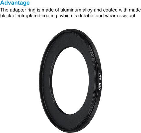 77mm-58mm Metal Step Down Ring with Cleaning Cloth, 2 Pack Camera Lens Filter Adapter Ring Aluminum Filter Adapter Ring for Camera Lenses Hood, Black in Saudi Arabia