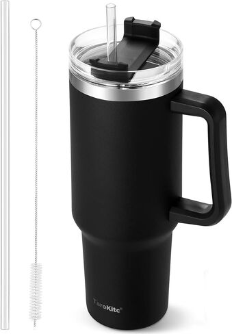 40 oz Tumbler with Handle and Straw, Pink Insulated Travel Mug Iced Coffee Cup, Reusable Stainless Steel Insulated Water Bottle, Keeps Drinks Cold for 34 Hours, Dishwasher Safe, BPA Free in Kuwait
