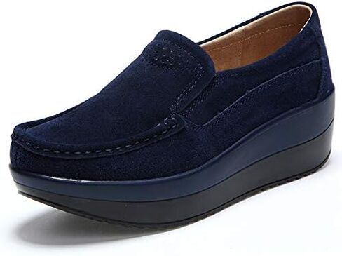 Women's Slip-on Wedge Moccasin Loafers Casual Walking Shoes Trainers Suede Leather Platform Sneakers in Kuwait