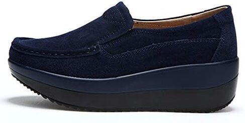 Women's Slip-on Wedge Moccasin Loafers Casual Walking Shoes Trainers Suede Leather Platform Sneakers in Kuwait