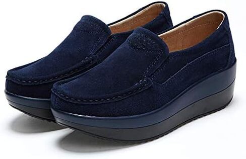 Women's Slip-on Wedge Moccasin Loafers Casual Walking Shoes Trainers Suede Leather Platform Sneakers in Kuwait