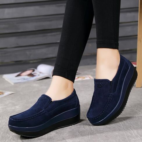 Women's Slip-on Wedge Moccasin Loafers Casual Walking Shoes Trainers Suede Leather Platform Sneakers in Kuwait