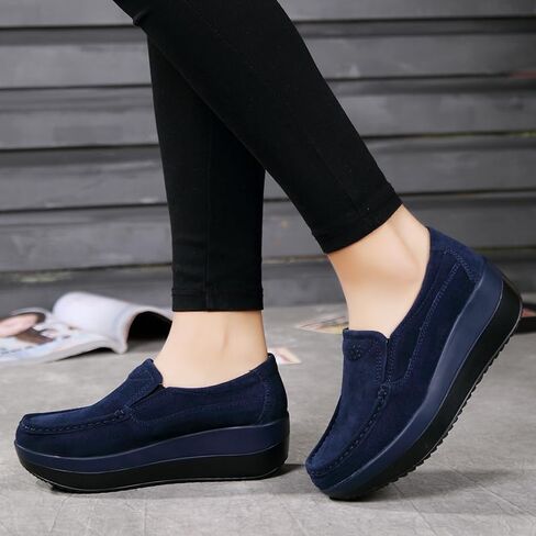 Women's Slip-on Wedge Moccasin Loafers Casual Walking Shoes Trainers Suede Leather Platform Sneakers in Kuwait