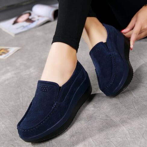Women's Slip-on Wedge Moccasin Loafers Casual Walking Shoes Trainers Suede Leather Platform Sneakers in Kuwait