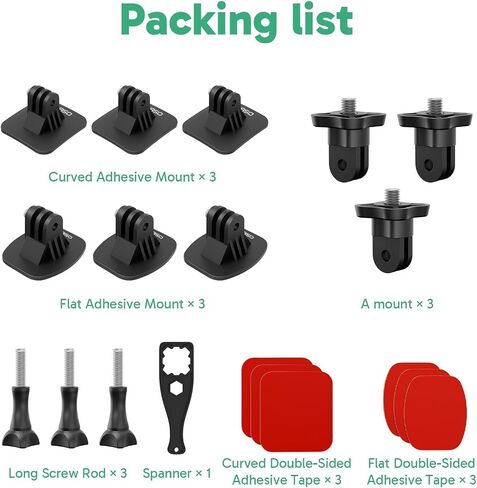 AKASO لاصق مجموعة Mount Kit Helmet Sticky Mount Accessory Kit لـ GoPro Hero13 12 11 10 9 ، Insta 360 x4 x4 x3 ، dji ، 360/ek7000/ek7000 Pro/Brave 4/Brave 4 Pro/Brave 7 Le/Brave 7 Cameras Cameras in Saudi Arabia