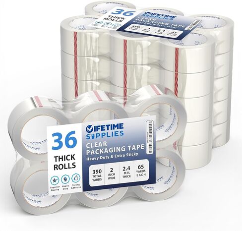 Lifetime Supplies 6 Rolls [Upgraded] Clear Premium Packing Tape, 65 Yards, 2.2 mil, Heavy Duty Packaging Tape for Shipping, Moving, Sealing - Stronger & Thicker in Kuwait