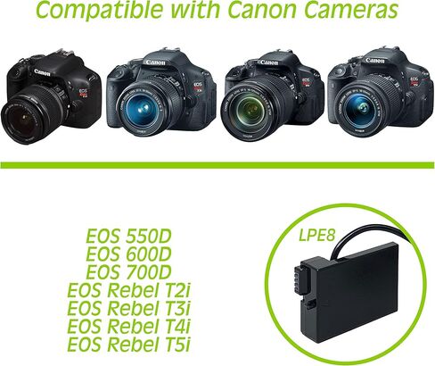 Wasabi Power DCC-LPE8 Dummy Battery DC Acpler مع إدخال D-TAP لـ Canon DR-E8 و ACK-E8 و LP-E8 و Canon EOS 550D و 600D و 700D و Rebel T2I و T3I و T4I و T5I in Saudi Arabia