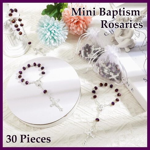 Yinkin 30 Pieces Baptism Rosary Catholic Mini Rosaries Baptism Favors for Guests Party Favors Rosary Beads 30 Pcs Organza Bags for Christening Weddings First Communion Gift(Light Blue) in Saudi Arabia