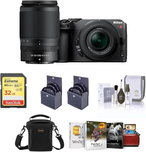 كاميرا Nikon Z 30 Mirrorless مع عدسة 16-50 مم و 50-250 مم ، حزمة مع مجموعة برامج Corel Mac تحرير الصور ، بطاقة ذاكرة SD 32 جيجابايت ، حقيبة ، 62 مم و 46 مم ، CPL و ND Filters in Saudi Arabia