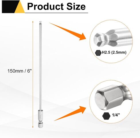 HARFINGTON 2pcs Ball End Hex Screwdriver Bit H8 (8mm) Head 1/4" Hex Shank 150mm (6") Long Magnetic S2 Steel Metric Screw Driver Drill Bit Wrench Socket Power Tool in Saudi Arabia