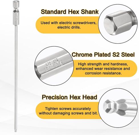 HARFINGTON 2pcs Ball End Hex Screwdriver Bit H8 (8mm) Head 1/4" Hex Shank 150mm (6") Long Magnetic S2 Steel Metric Screw Driver Drill Bit Wrench Socket Power Tool in Saudi Arabia