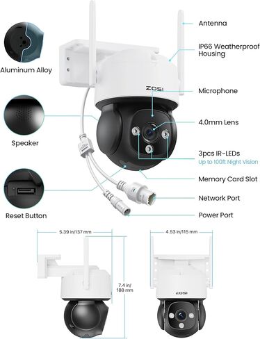Zosi C290 4K 8MP UHD WIFI WIFI Camera Camera Outdoor Indoor ، Plug-In/Tilt IP Camera ، AI Human Face Motent Conclist in Kuwait