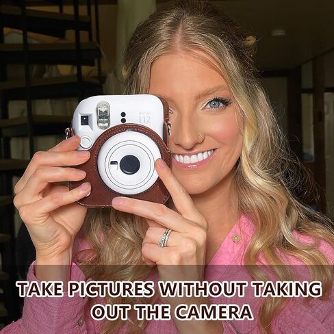 Wogozan Detectection Case for Fujifilm Instax Mini 12 Camera - مع ثقوب حساسة للضوء ، وملاءمة العدسة السفلية اليمنى ، مصممة خصيصًا لكاميرا Mini 12 - Brown in Saudi Arabia