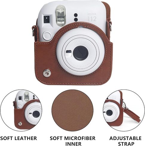Wogozan Detectection Case for Fujifilm Instax Mini 12 Camera - مع ثقوب حساسة للضوء ، وملاءمة العدسة السفلية اليمنى ، مصممة خصيصًا لكاميرا Mini 12 - Brown in Saudi Arabia