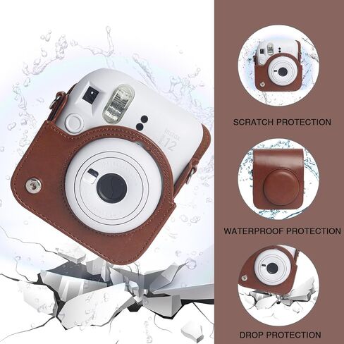 Wogozan Detectection Case for Fujifilm Instax Mini 12 Camera - مع ثقوب حساسة للضوء ، وملاءمة العدسة السفلية اليمنى ، مصممة خصيصًا لكاميرا Mini 12 - Brown in Saudi Arabia