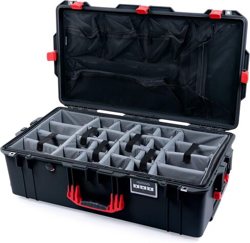 CASE CATE PELICAN أسود Pelican 1615 Air Case مع مقابض حمراء ومزالج. يأتي مع فواصل وغطاء رمادية مبطنة. in Saudi Arabia