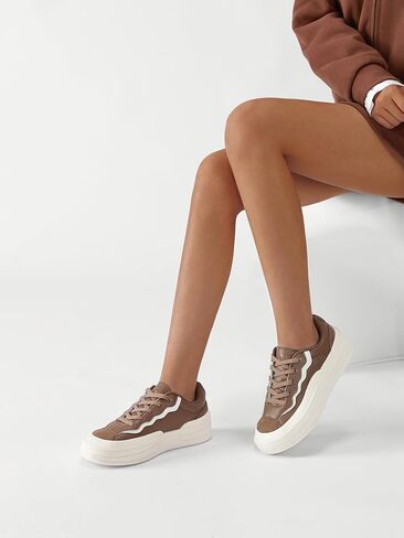 Women's Fashion Platform Sneakers-Genuine Leather Casual Walking Shoes-Non Slip Tennis Athletic Shoes in Kuwait