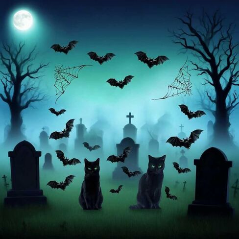 6pcs Halloween Window Comings Decorations Barge Cat Black Cat Halloween Window Stickers Holiday Bat Silhouette Window Window Decord Party Indoor Decor in Kuwait