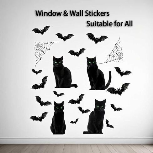 6pcs Halloween Window Comings Decorations Barge Cat Black Cat Halloween Window Stickers Holiday Bat Silhouette Window Window Decord Party Indoor Decor in Kuwait