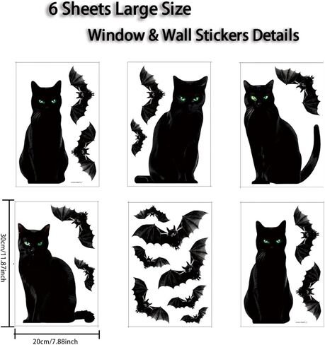 6pcs Halloween Window Comings Decorations Barge Cat Black Cat Halloween Window Stickers Holiday Bat Silhouette Window Window Decord Party Indoor Decor in Kuwait