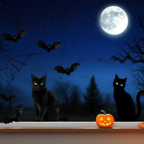 6pcs Halloween Window Comings Decorations Barge Cat Black Cat Halloween Window Stickers Holiday Bat Silhouette Window Window Decord Party Indoor Decor in Kuwait