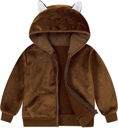 RAISEVERN Toddler Fleece Jacket Hooded with Cat Ears Cute Winter Zip-up Coat for Girls Boys Warm Casual 1-5T in Kuwait