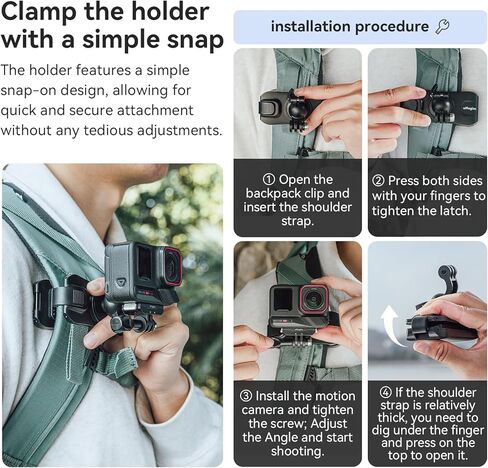 مقطع حقيبة الظهر Gimbal Clisted لإنستا 360/DJI/GOPRO 360 ° دوار على ظهر حقيبة الظهر المشي لمسافات طويلة على الظهر إكسسوارات حزام الكتف in Kuwait