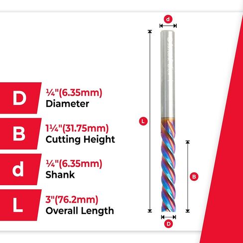 Amana Tool Spektra Extreme Tool Life Carbide Solid Cnc Down-Cut Spiral Router Bit ، 59706-K ، 1/4 DIA X 1-1/4 CH X 1/4 SHK 3 Inch Long 4 Flute in Saudi Arabia