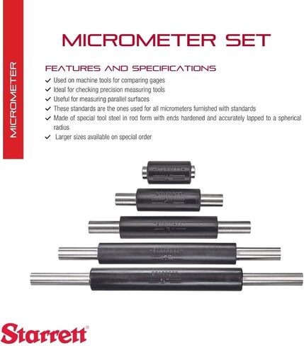 Starrett Micrometer Standard Set with Insulated Handle and Spherical Ends - Ideal for Checking Precision Measuring Tools, 1",2" Set Lengths, 1/4" Diameter, 2-Pack - S234C in Kuwait
