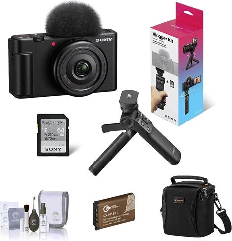 كاميرا Sony ZV-1F Vlogging ، حزمة سوداء مع طقم ملحق ACCVC1 Vlogger ، بطارية إضافية ، كيس الكتف ، مجموعة التنظيف in Kuwait