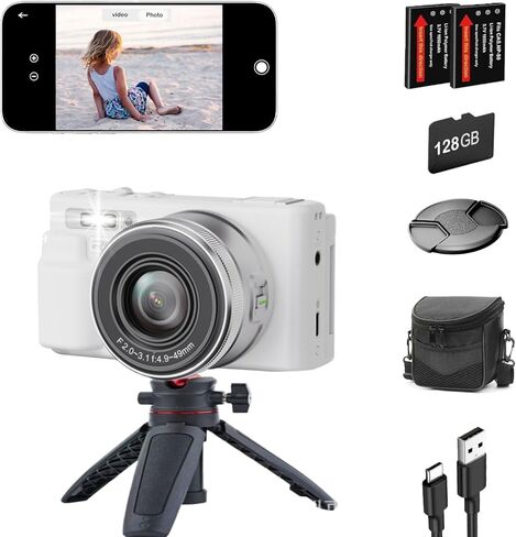 كاميرات للتصوير الفوتوغرافي و Vlogging ، 5K 72MP كاميرات رقمية 10x بصري مع شاشة WiFi & Flip ، بطاقة 128 جيجابايت ، ترايبود ، كاميرا السفر المدمجة AF+MF ، كاميرا YouTube للمراهقين ، المبدعين (أبيض) in Kuwait