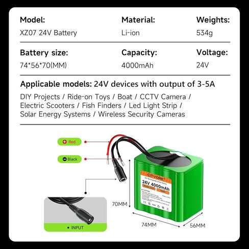 بطارية ليثيوم قابلة لإعادة الشحن 24V 4000MAH مع شاحن ، عارية العارية حزمة بطارية الأسلاك متوافقة مع جهاز 24V ، مشروع DIY ، سيارات ركوب ، ألعاب ، ألواح شمسية ، كاميرا الفيديو ، الشريط LED إلخ in Saudi Arabia