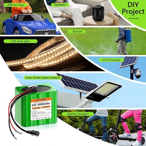 بطارية ليثيوم قابلة لإعادة الشحن 24V 4000MAH مع شاحن ، عارية العارية حزمة بطارية الأسلاك متوافقة مع جهاز 24V ، مشروع DIY ، سيارات ركوب ، ألعاب ، ألواح شمسية ، كاميرا الفيديو ، الشريط LED إلخ in Saudi Arabia