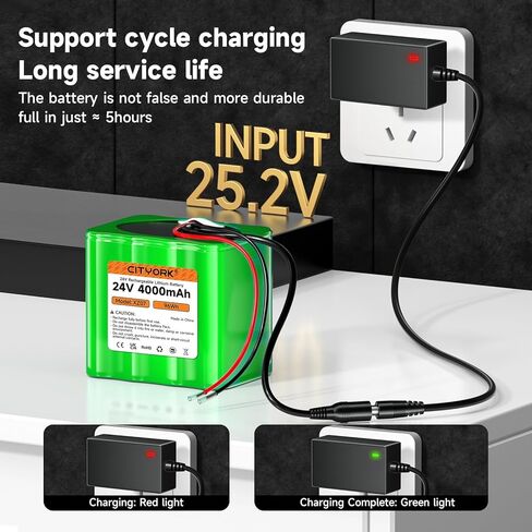 بطارية ليثيوم قابلة لإعادة الشحن 24V 4000MAH مع شاحن ، عارية العارية حزمة بطارية الأسلاك متوافقة مع جهاز 24V ، مشروع DIY ، سيارات ركوب ، ألعاب ، ألواح شمسية ، كاميرا الفيديو ، الشريط LED إلخ in Saudi Arabia