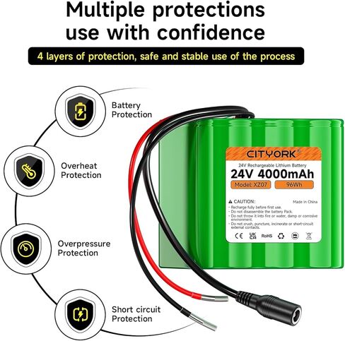 بطارية ليثيوم قابلة لإعادة الشحن 24V 4000MAH مع شاحن ، عارية العارية حزمة بطارية الأسلاك متوافقة مع جهاز 24V ، مشروع DIY ، سيارات ركوب ، ألعاب ، ألواح شمسية ، كاميرا الفيديو ، الشريط LED إلخ in Saudi Arabia
