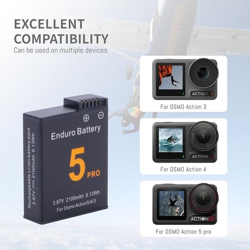 بطارية 2 عبوة لـ OSMO 360/OSMO ACTION 5 PRO/4/3 بديل متوافق مع DJI Osmo Action 5 Pro ، Action 4 ، Action 3 Cameras Upgrade 1850mAh/7.12WH 3.85V Batteries in Kuwait