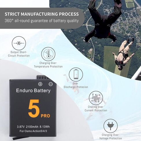 بطارية 2 عبوة لـ OSMO 360/OSMO ACTION 5 PRO/4/3 بديل متوافق مع DJI Osmo Action 5 Pro ، Action 4 ، Action 3 Cameras Upgrade 1850mAh/7.12WH 3.85V Batteries in Kuwait