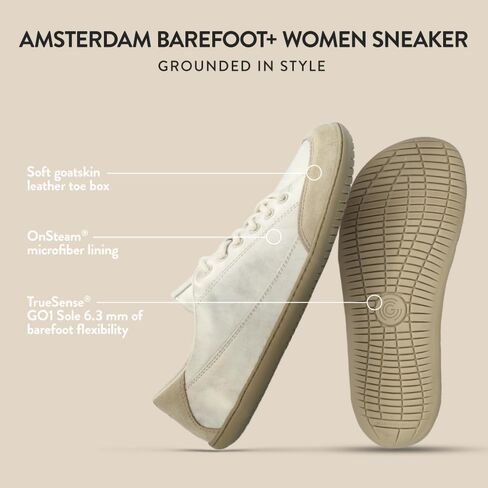 Groudies Amsterdam Barefoot+ Sneakers للنساء - أحذية حافي القدمين غير الرسمية للنساء مع صندوق إصبع القدم الواسع ، وسرير القدم المحايد ، ونعل خارجي غير زلة صفر in Kuwait