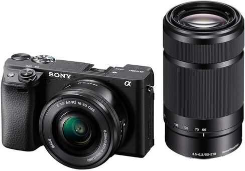 Sony ILCE-6400Y B Alpha A6400 Camera Camera Double Lens Kit ، SELP1650 F3.5-5.6 + SEL55210 F4.5-6.3 SEL55210 Black in Saudi Arabia