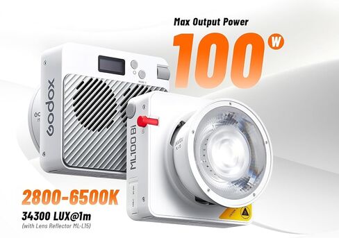 GODOX ML100BI Video Light, Output 120W, Color Temperature 2800-6500K, Dual Color Temperature LED Portable Video Light ≥97 TLCI ≥98, 11 Different Lighting Effects, Handheld with AK-B02 (ML100Bi Kit2) in Saudi Arabia