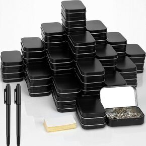 meekoo 162 Pcs Metal Tins Empty Rectangular Storage Container Kit Includes 80 Hinged Tin Box 3.7 x 2.4 x 0.8 Inch Craft Organizers Metal Boxes Small With Lids 80 Adhesive Tags 2 Black Paint Pens in Saudi Arabia