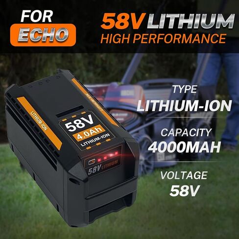 4.0Ah Lithium Battery Replacement for Echo 58V Battery CBP-58V20 CBP-58V40 CCS-58V Chainsaw CLM-58V 21'' Lawn Mower, Compatible with AEG 58V ACS58B200 ALT58BT ABL58JB Cordless Power Tools (58V4000mAh) in Kuwait