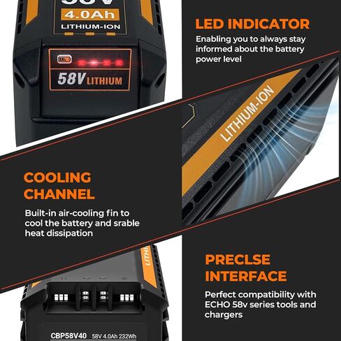 4.0Ah Lithium Battery Replacement for Echo 58V Battery CBP-58V20 CBP-58V40 CCS-58V Chainsaw CLM-58V 21'' Lawn Mower, Compatible with AEG 58V ACS58B200 ALT58BT ABL58JB Cordless Power Tools (58V4000mAh) in Kuwait